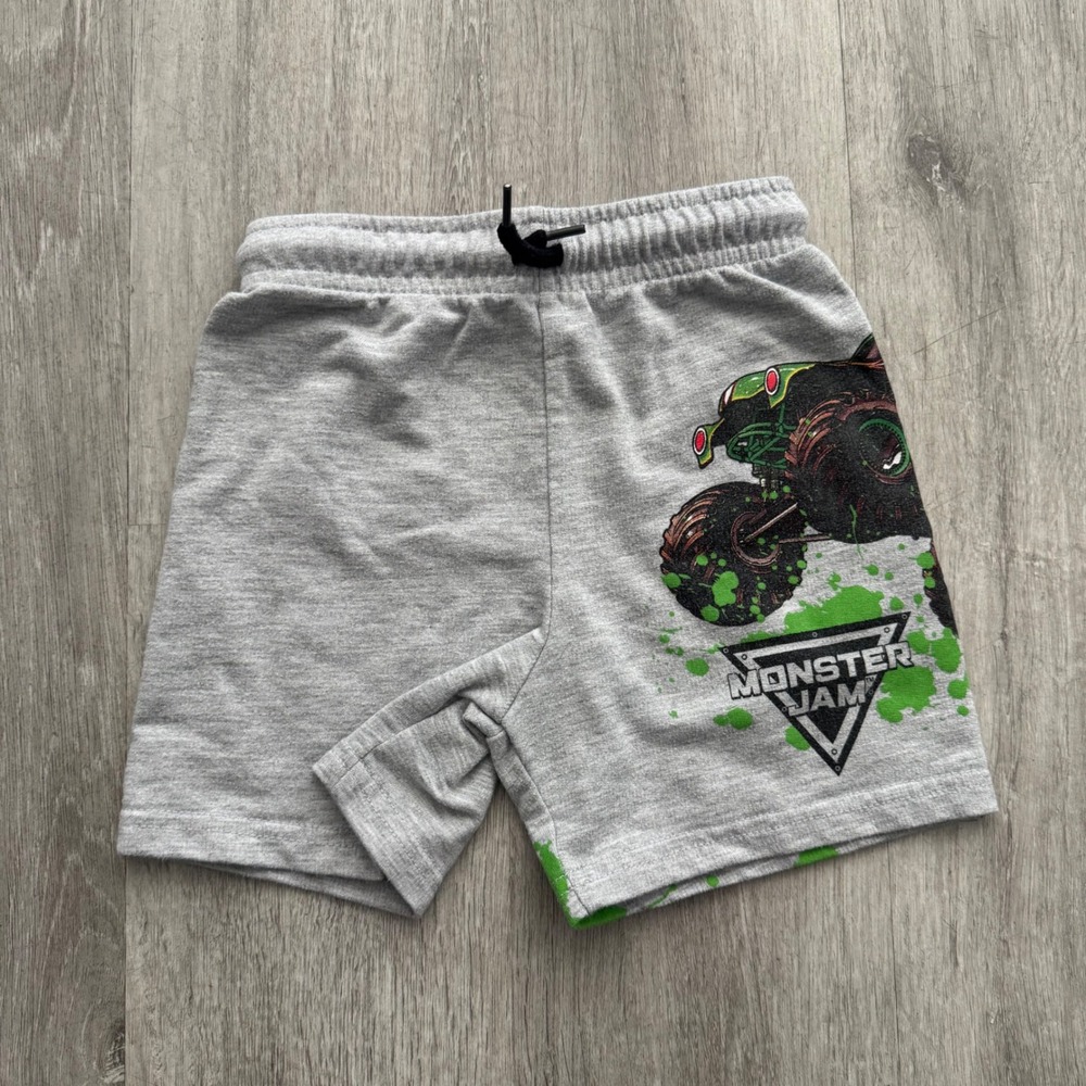 Monster Jam Grave Digger Toddler Boys Gray Graphic Fleece Shorts Size 3T